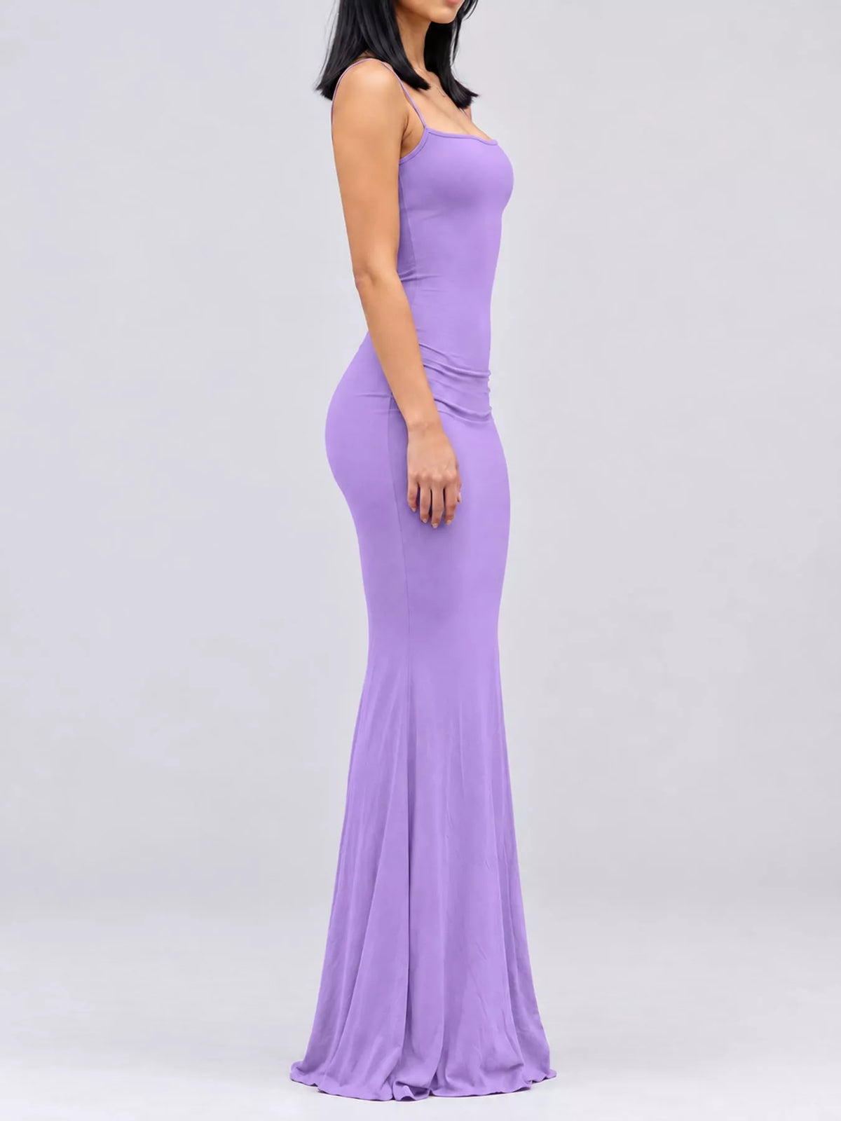 Square neck spaghetti-strap maxi dress, side view