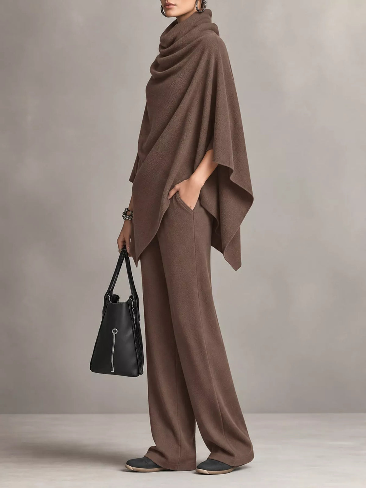 Poncho and pants set, brown side