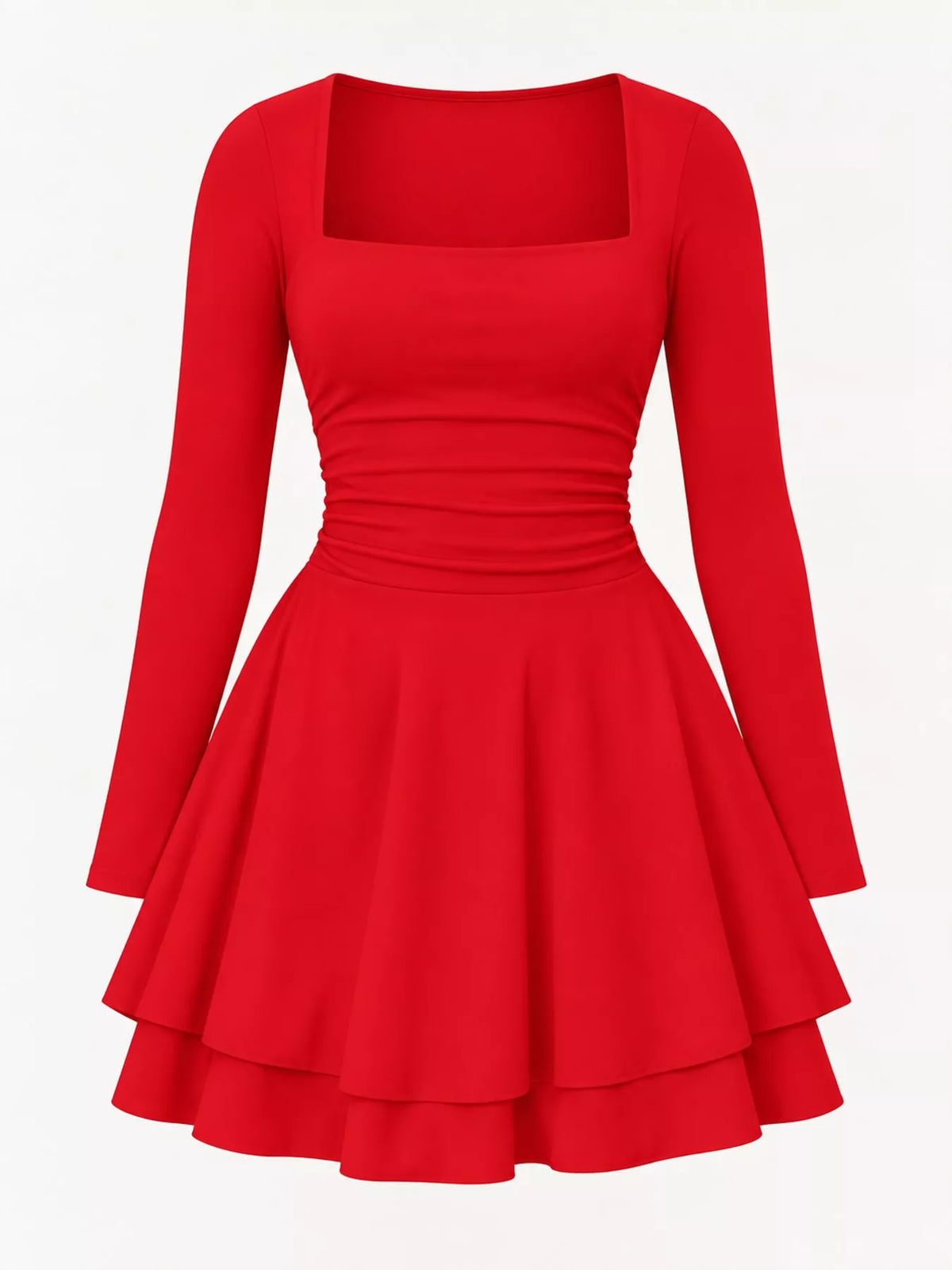 Square neck long sleeve mini dress, product view