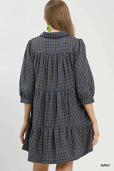 Trendsi Umgee Plaid Button Down Oversized Shirt Dress -