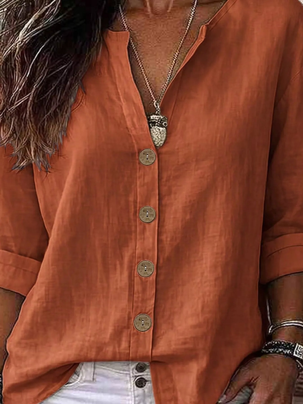Notched-neck shirt, rust front