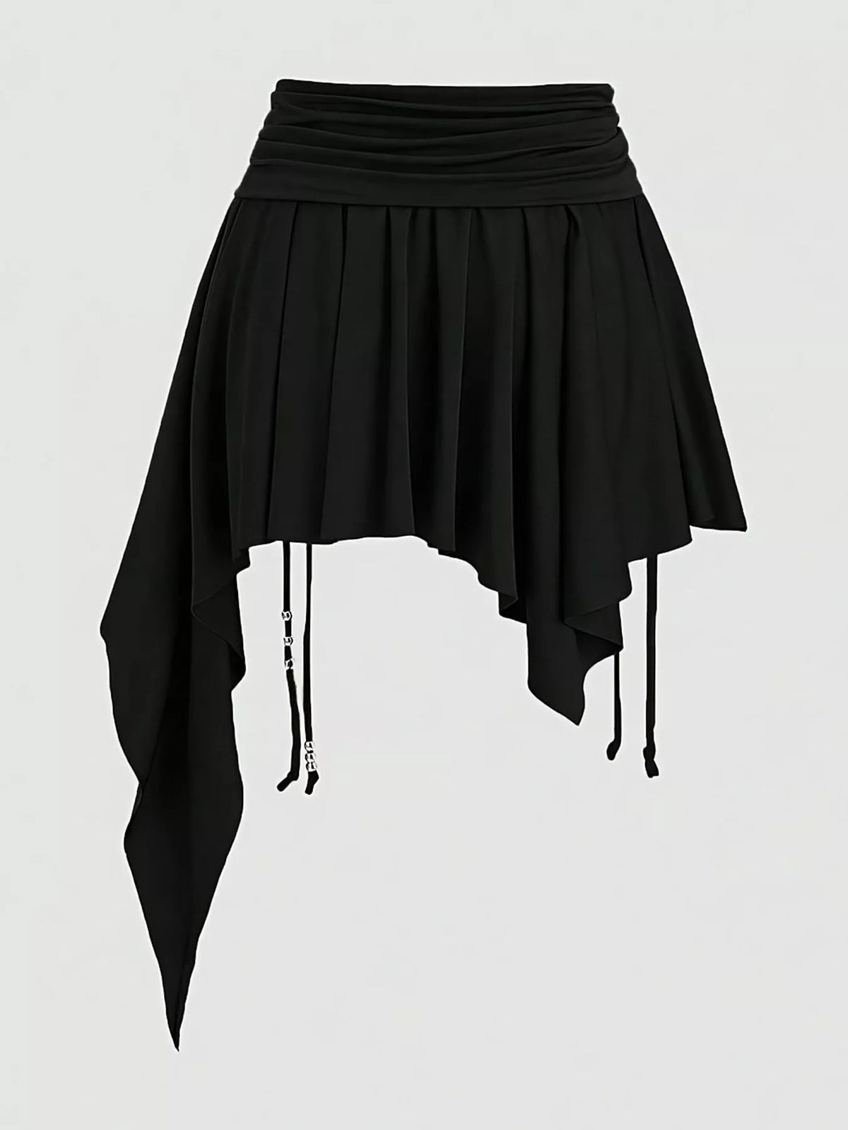 Ruched Asymmetrical Drawstring Mini Skirt in black