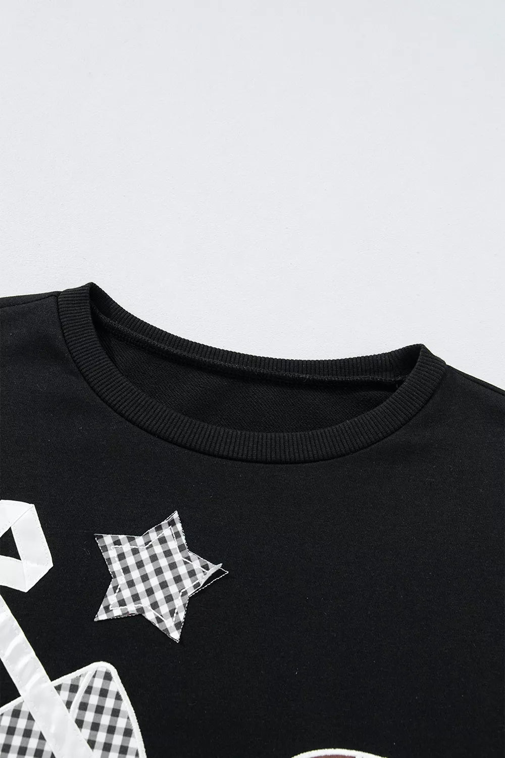 Trendsi Gingham Patch Embroidered Rugby Game Day Stars Sweatshirt -