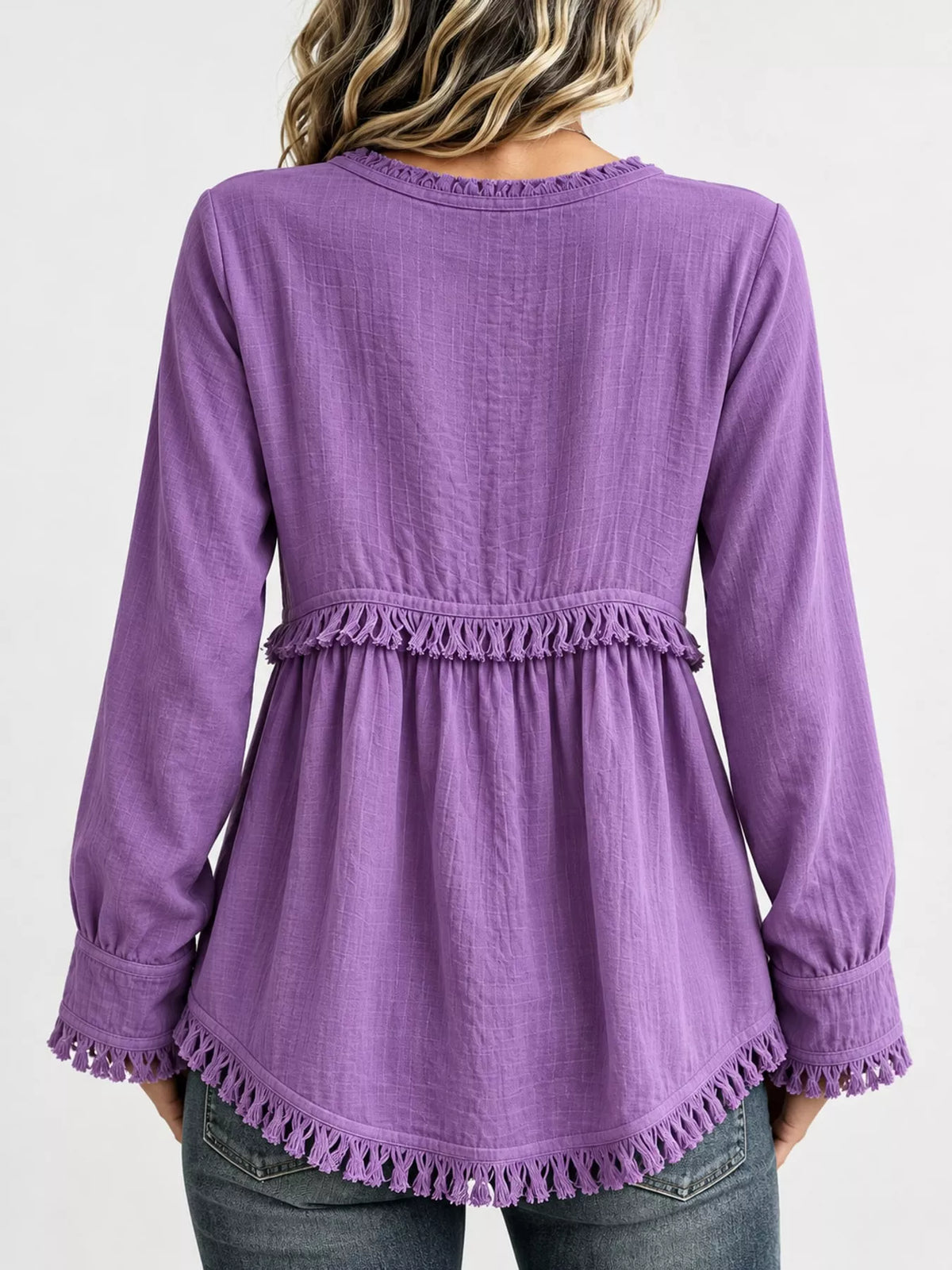 Fringe-trim blouse, purple back