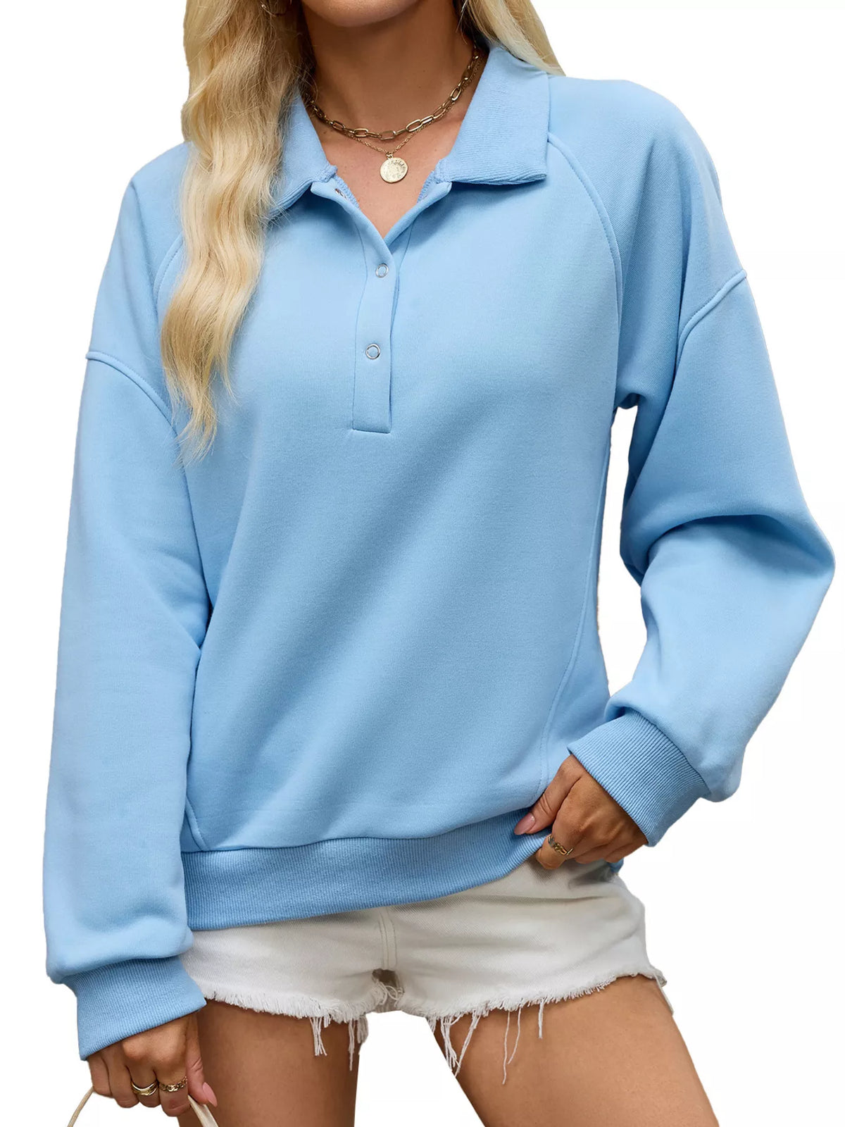Trendsi Button Detail Dropped Shoulder Sweatshirt -