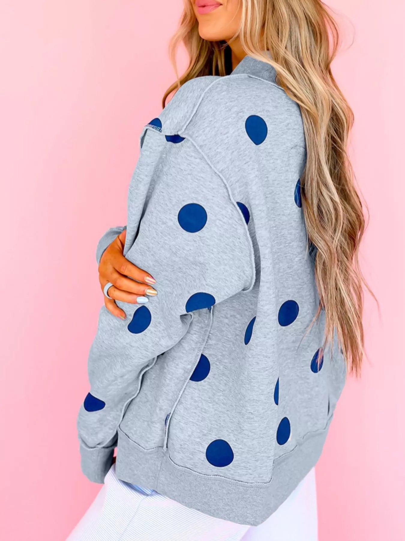 Trendsi Oversized Polka Dot Crewneck Sweatshirt -