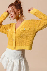 Trendsi SO ME Frayed Tweed Knit Buttoned Front Cardigan -