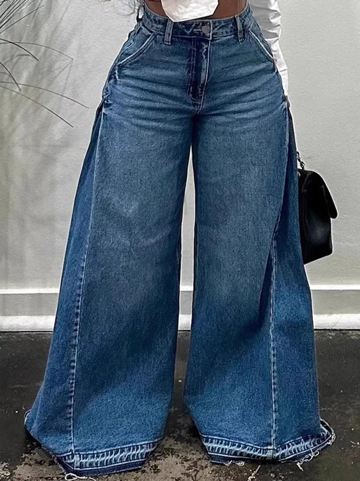 Mid-Rise Wide-Leg Jeans with Side Panels, front view