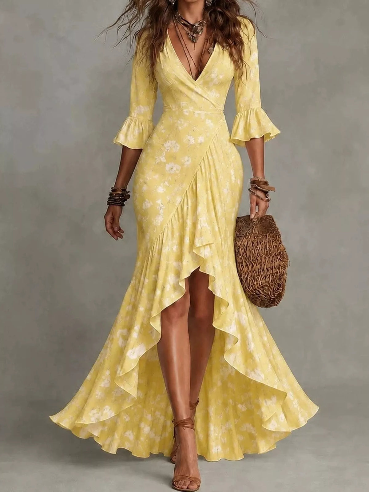High-low maxi dress, yellow front