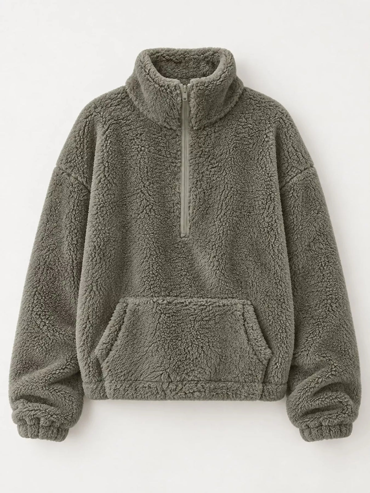 Sherpa quarter-zip sweatshirt, gray hanging front