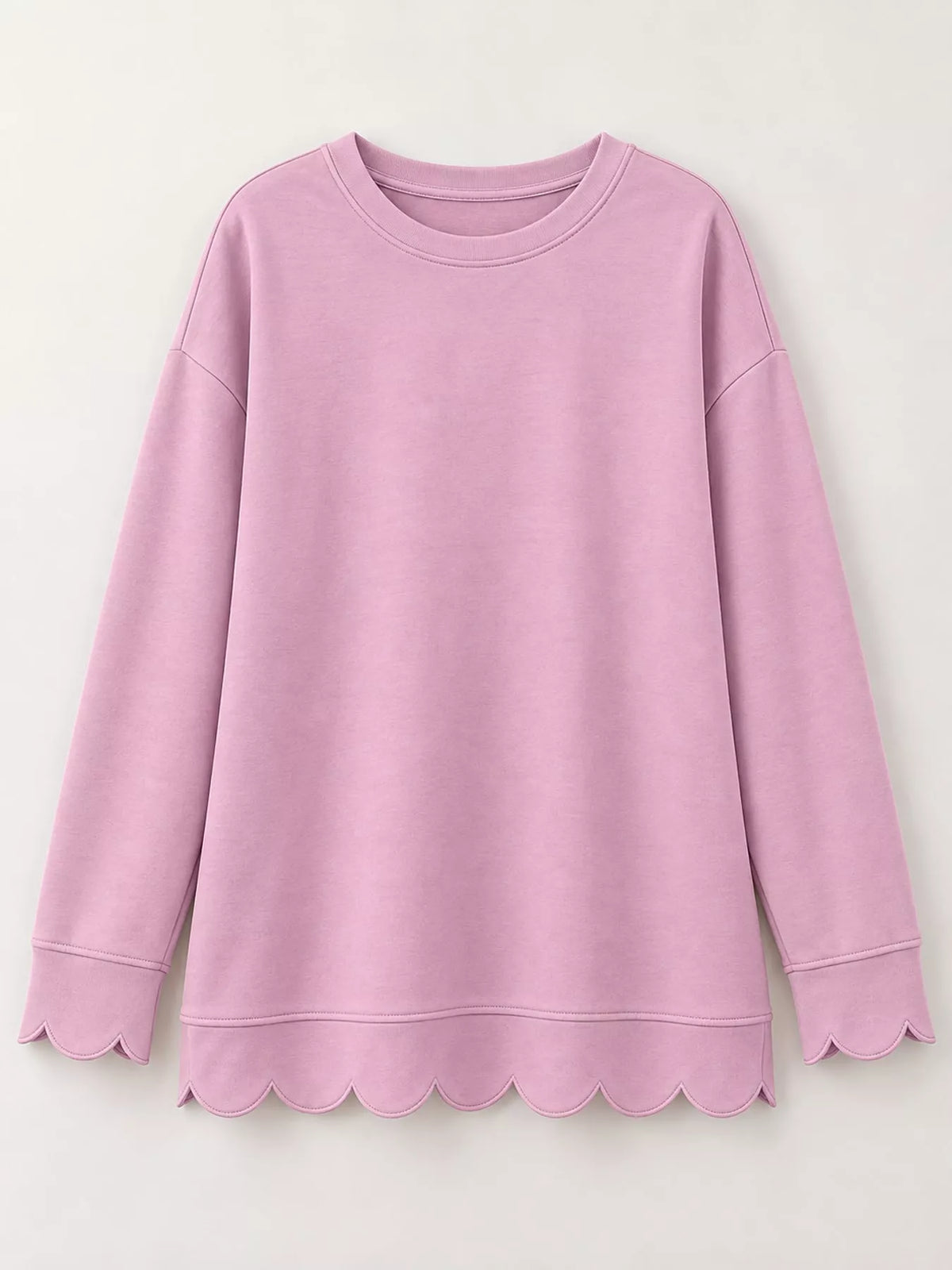 Pink Purple scalloped hem crewneck sweatshirt
