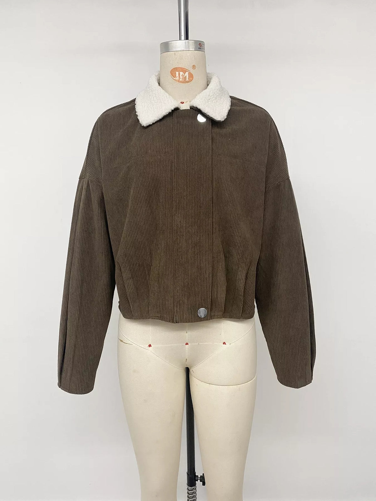 Trendsi Contrast Sherpa Collar Corduroy Zip Up Jacket -