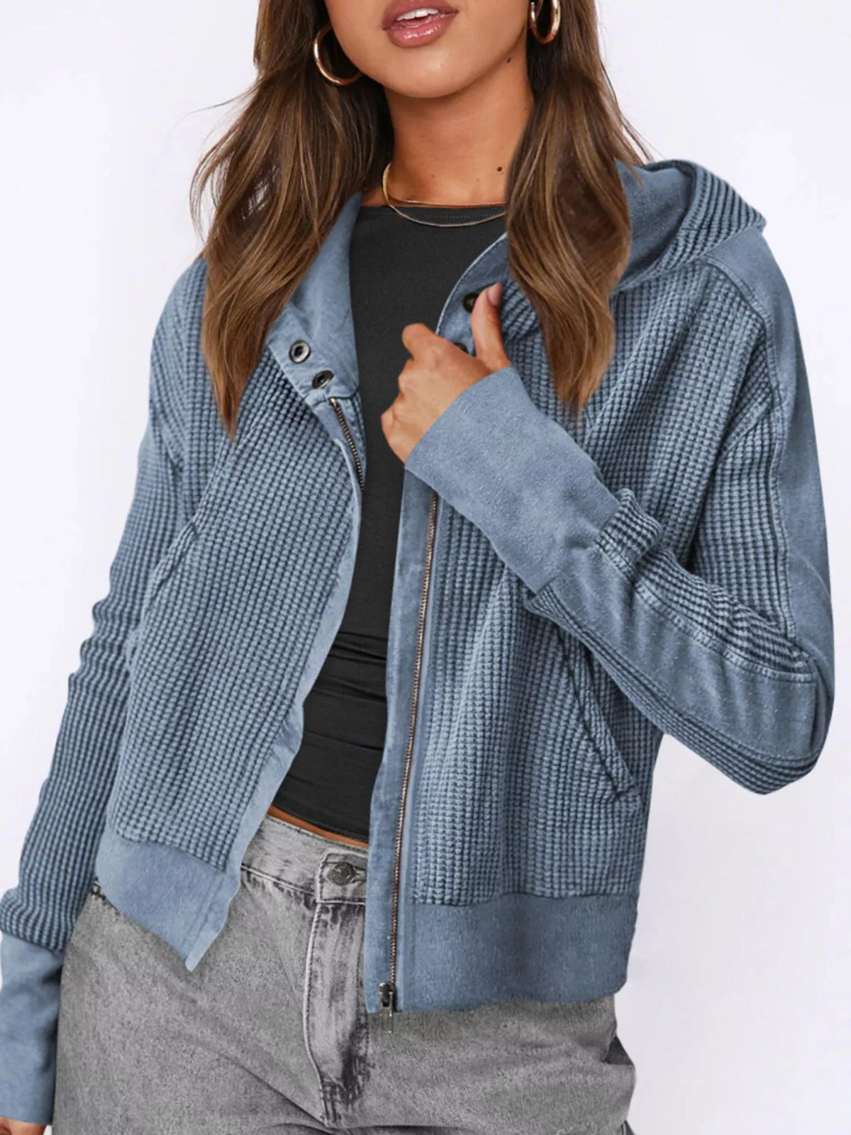 Trendsi Waffle Knit Zip-Up Jacket -