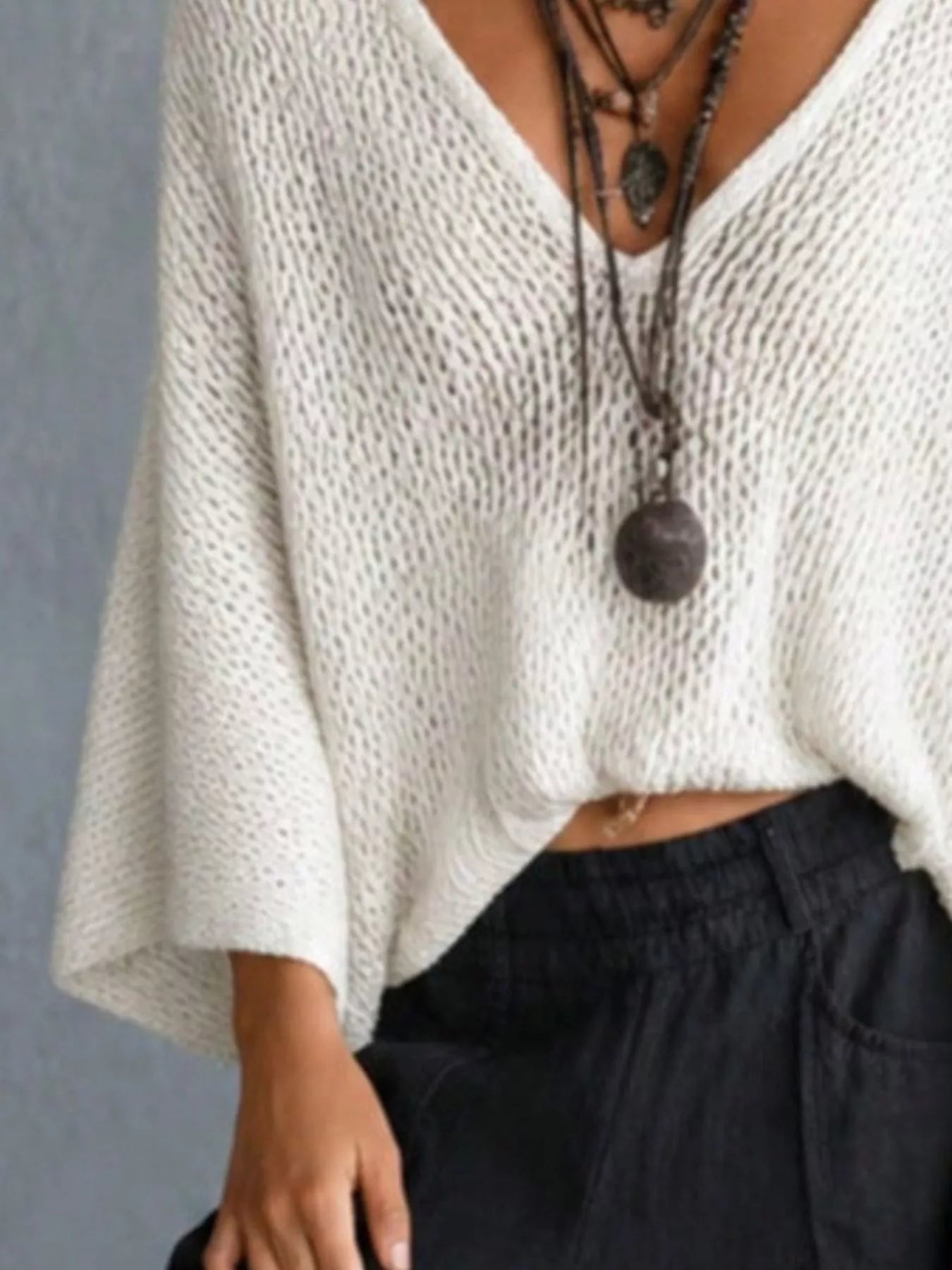Trendsi V-Neck Batwing Sleeve Sweater -
