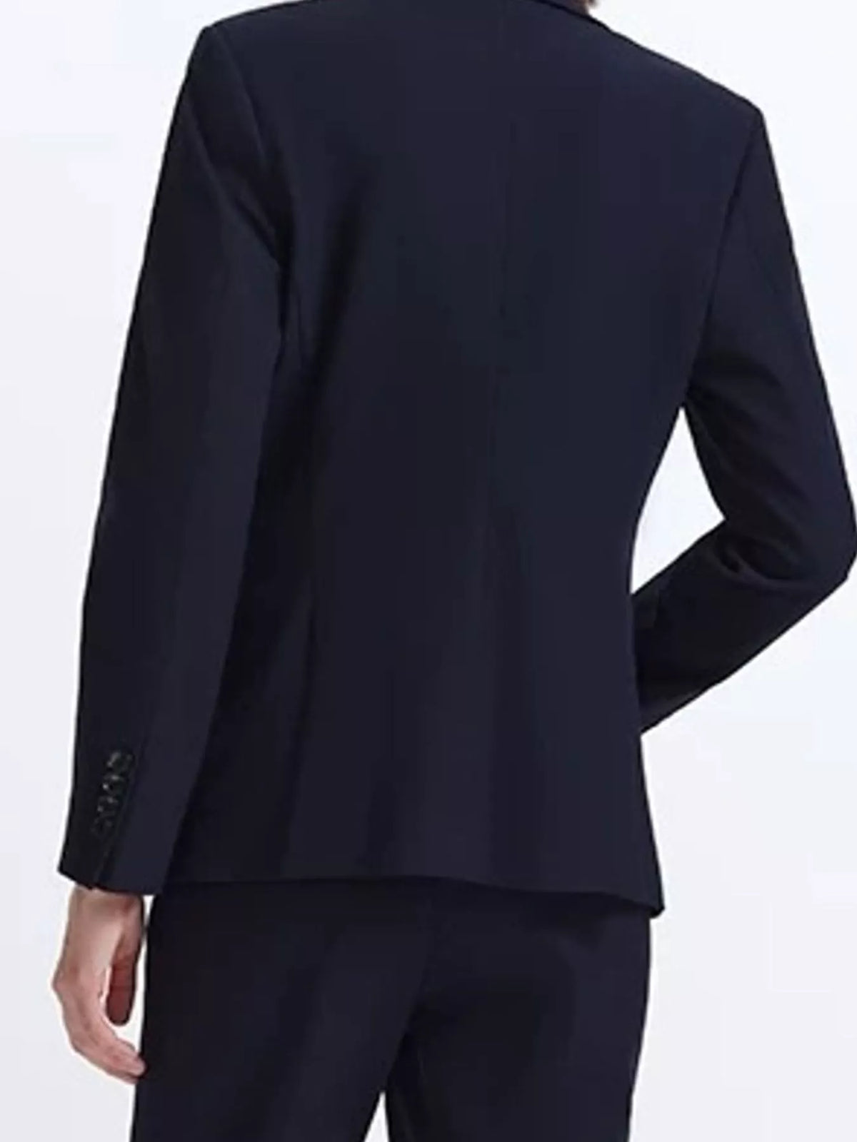 Single-Button Lapel Collar Blazer, back view in navy blue