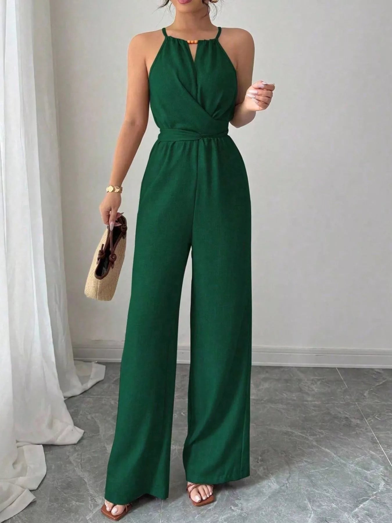 Trendsi Sleeveless Tie Waist Wide-Leg Jumpsuit -