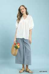 Trendsi Umgee Textured Lace Trim V-Neck Boho Blouse -