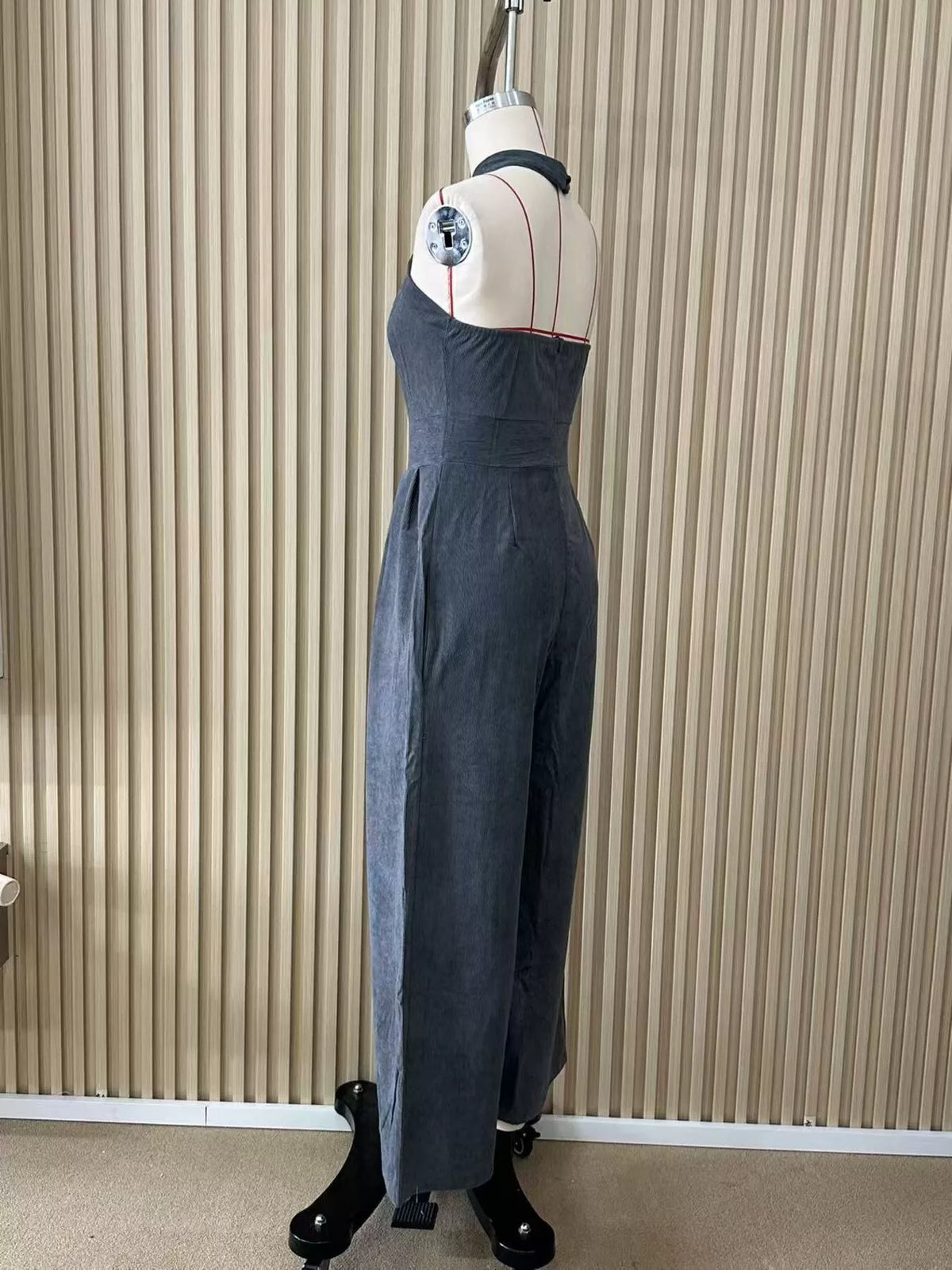 Dark Gray Halter Neck Wide-Leg Jumpsuit back view