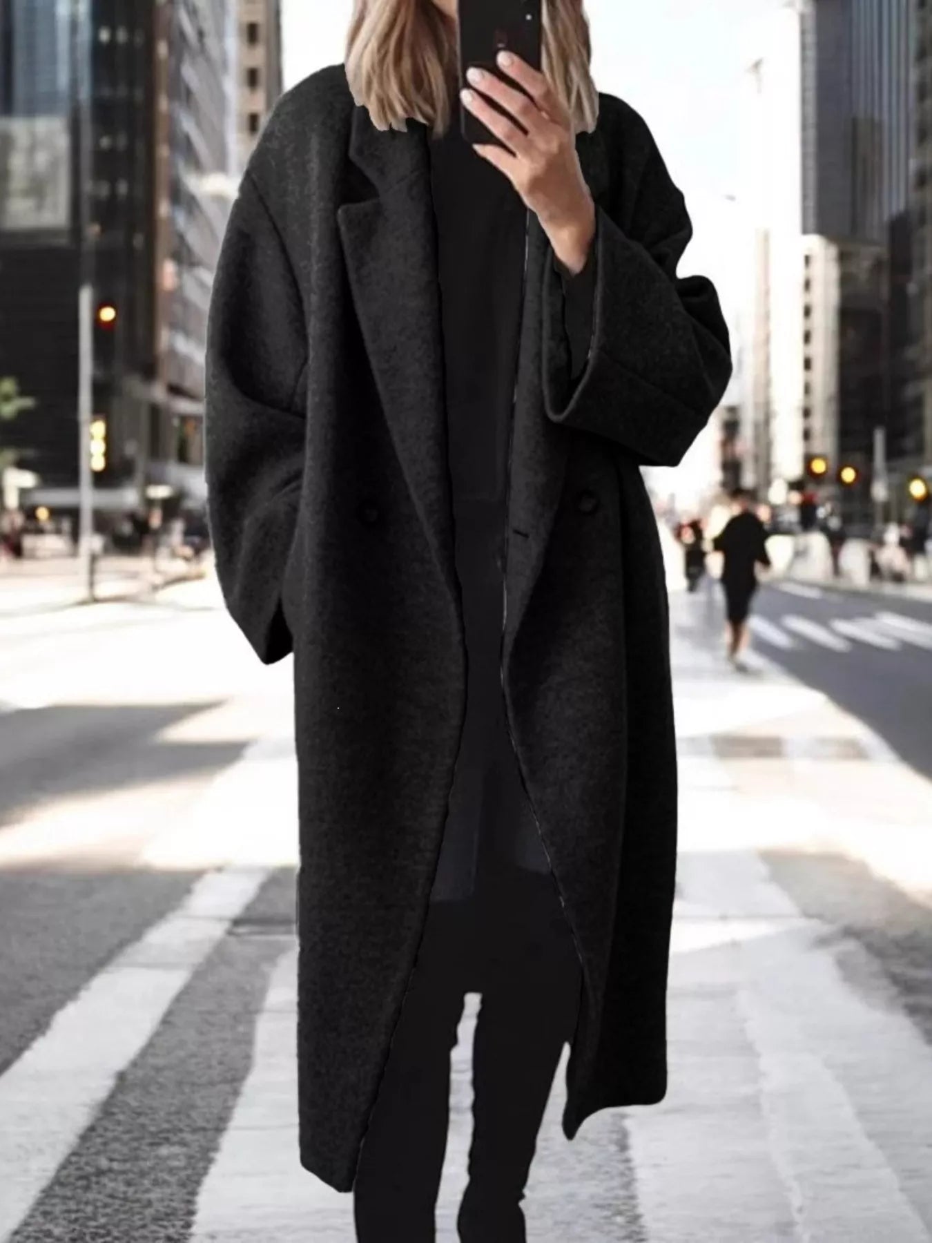 Trendsi Full Size Lapel Collar Wool Blend Longline Coat Plus Size -