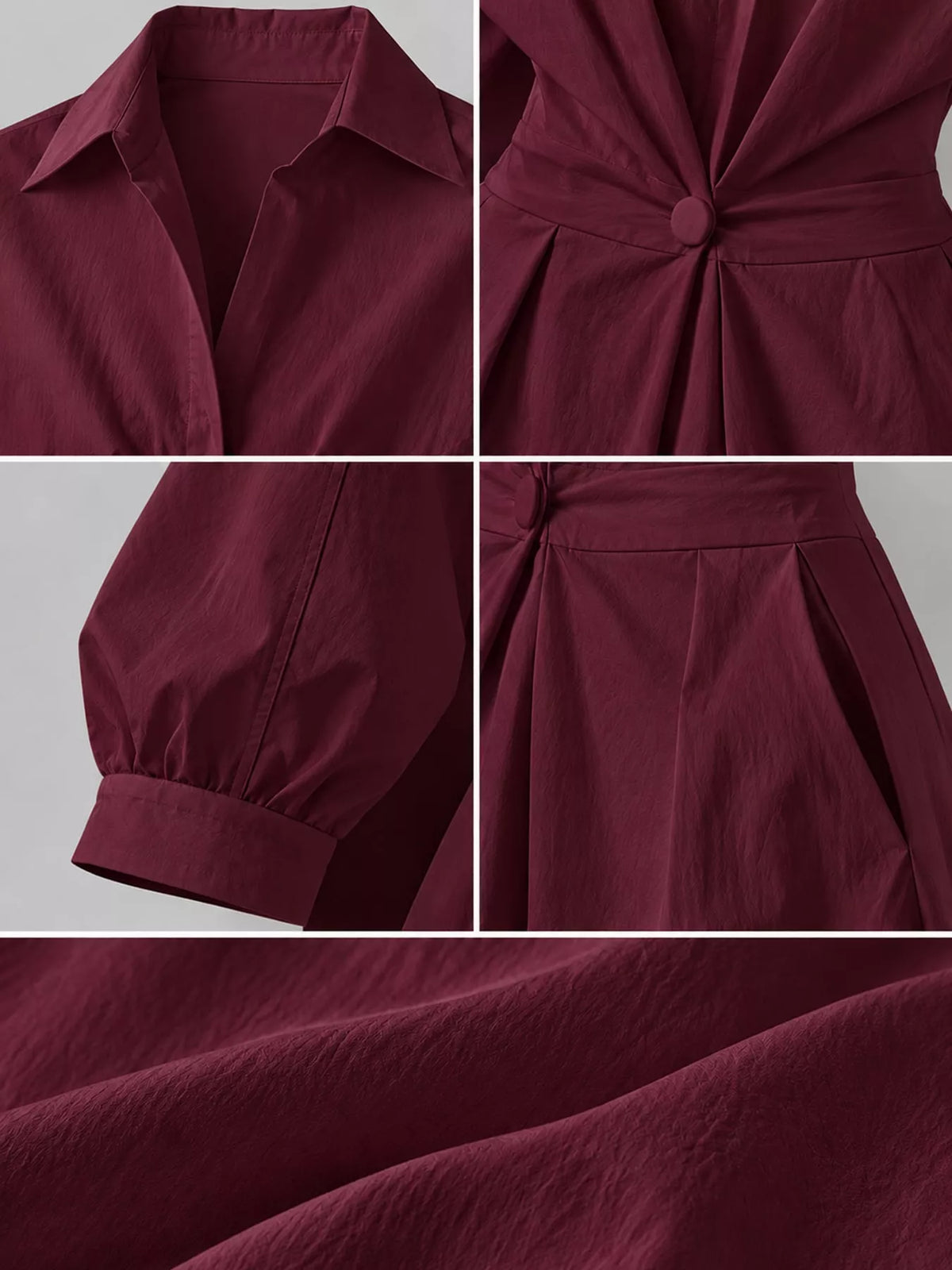 Collared Three-Quarter Sleeve Midi Shirt Dress — construction details