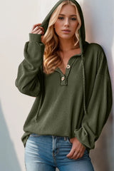 Trendsi Double Take Full Size Half Button Long Sleeve Hoodie -