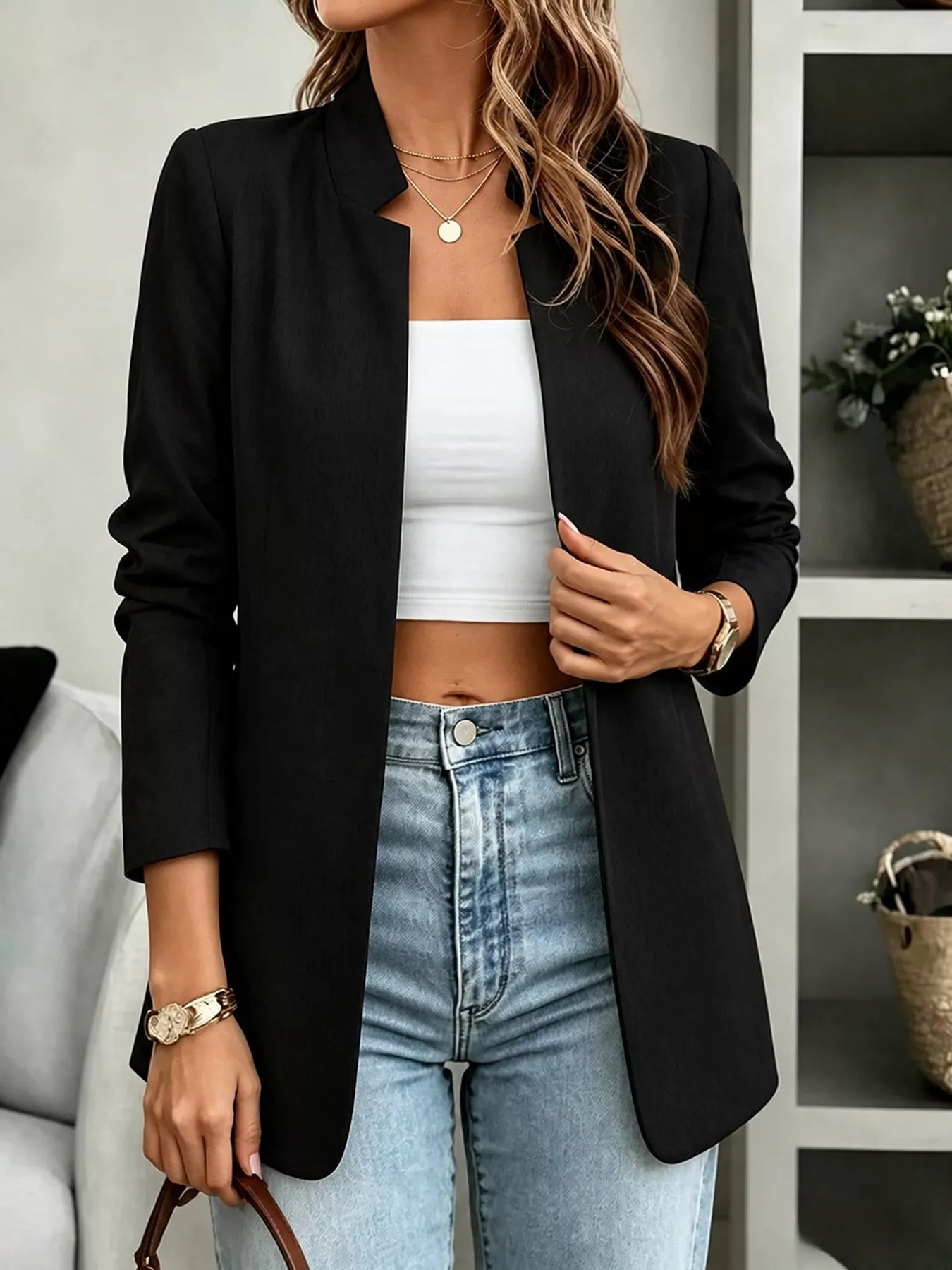 Trendsi Open-Front Long Sleeve Blazer -