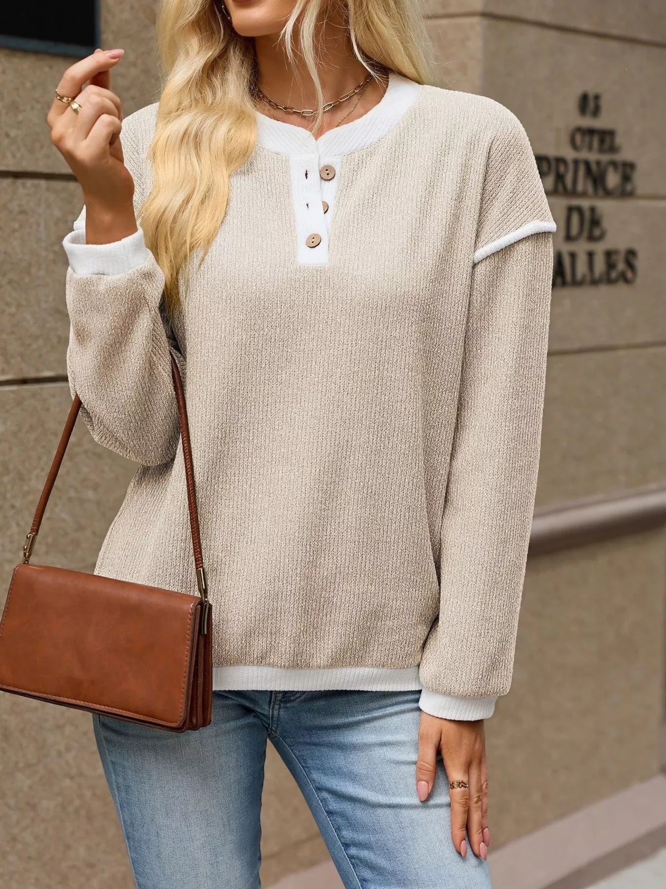 Trendsi Button Detail Dropped Shoulder T-Shirt -