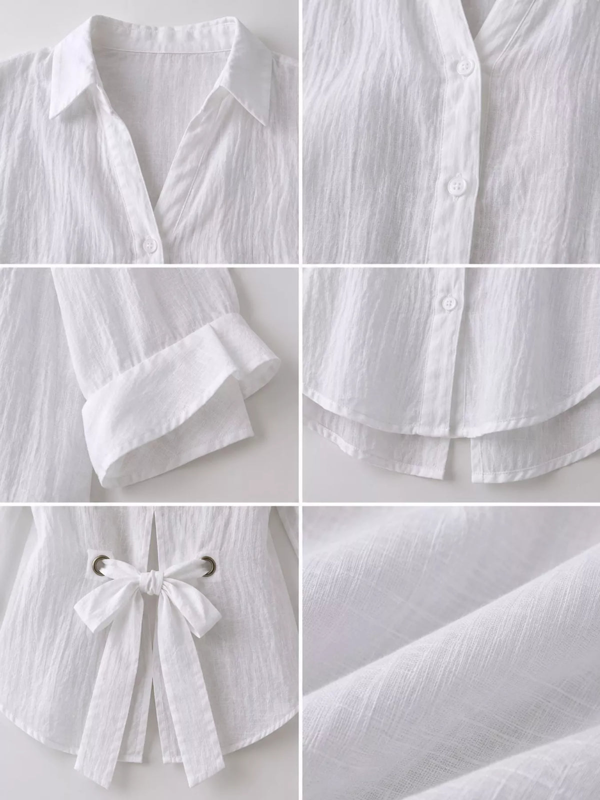 White loose fit tie back shirt, detail view