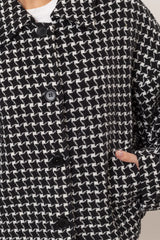 Trendsi HYFVE Tweed Plaid Button Up Collared Neck Jacket -