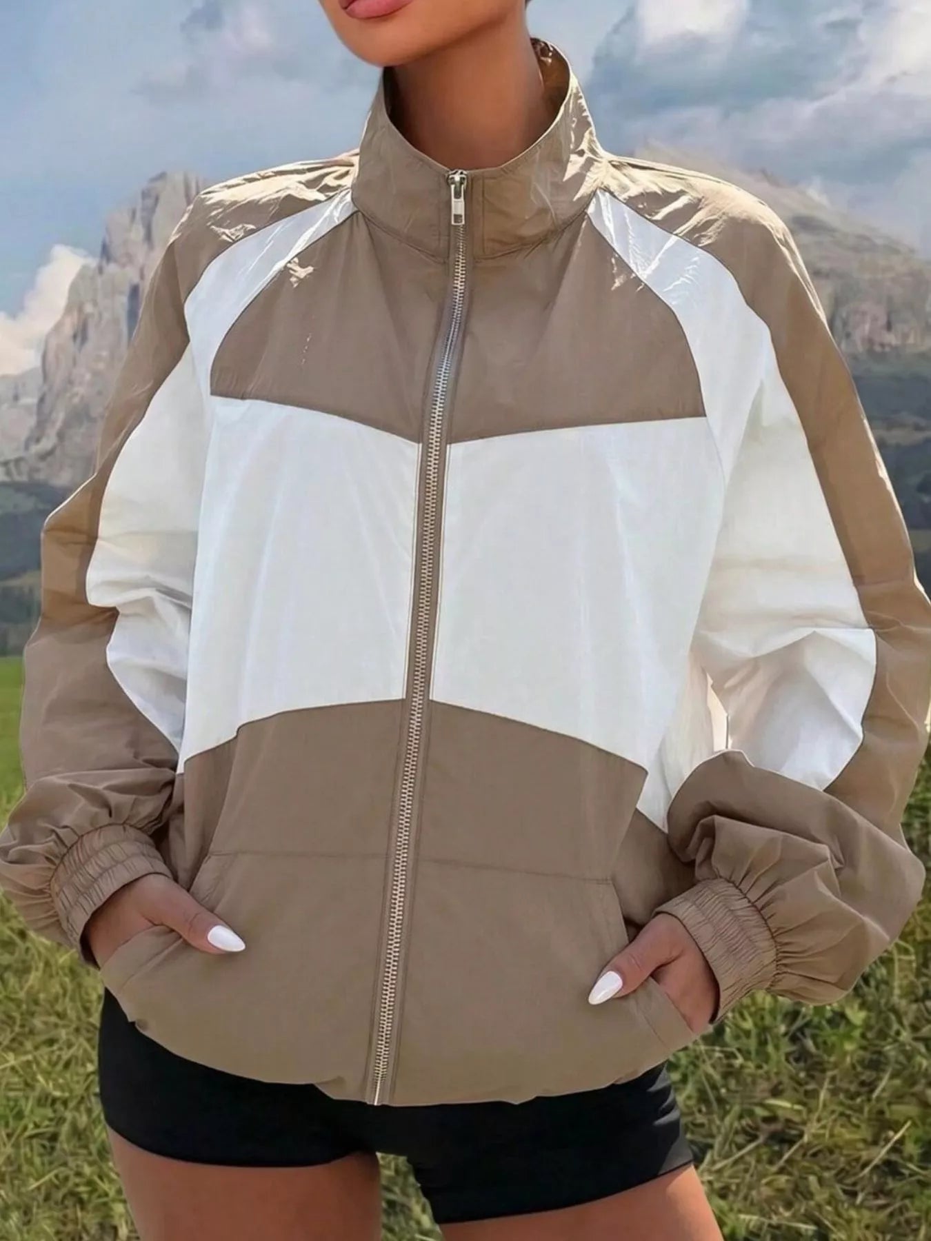 Trendsi Color Block Zip-Up Jacket -