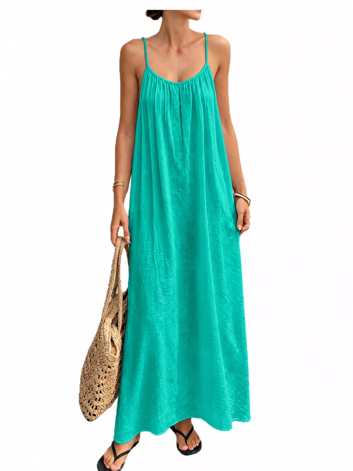 Backless Spaghetti Strap Maxi Dress — front view