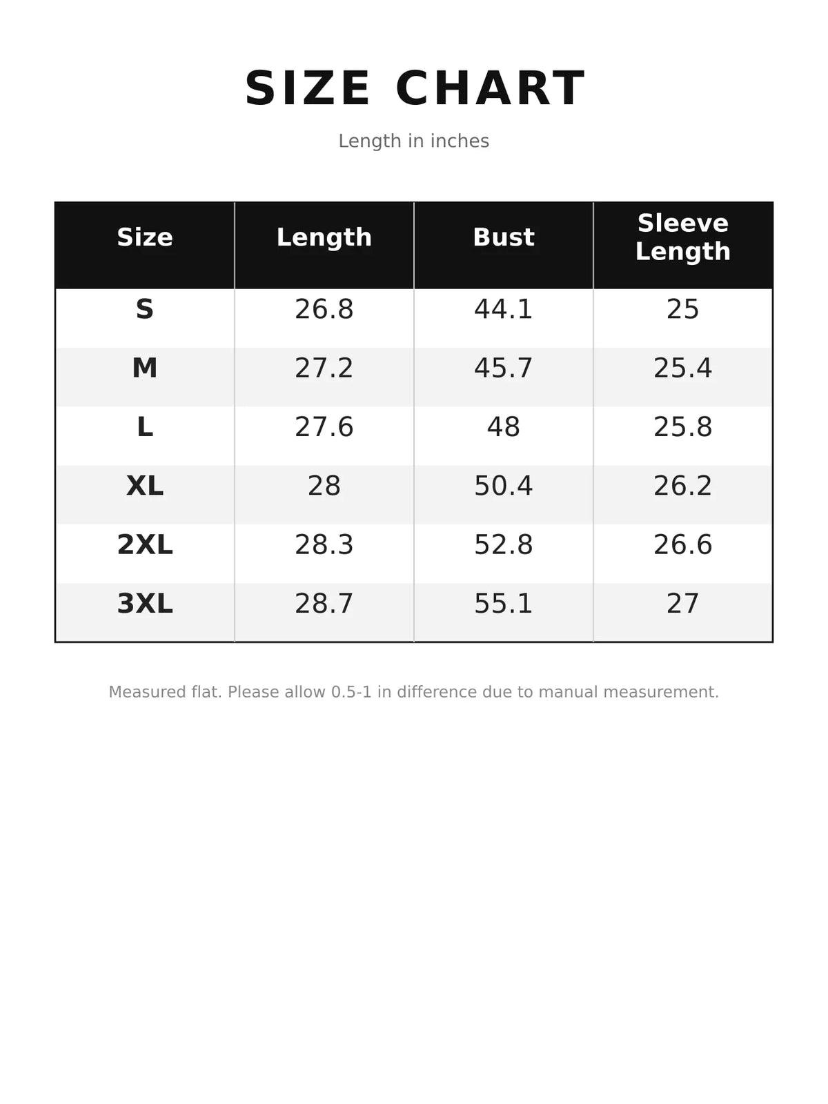 Size chart for lace mock neck long sleeve blouse