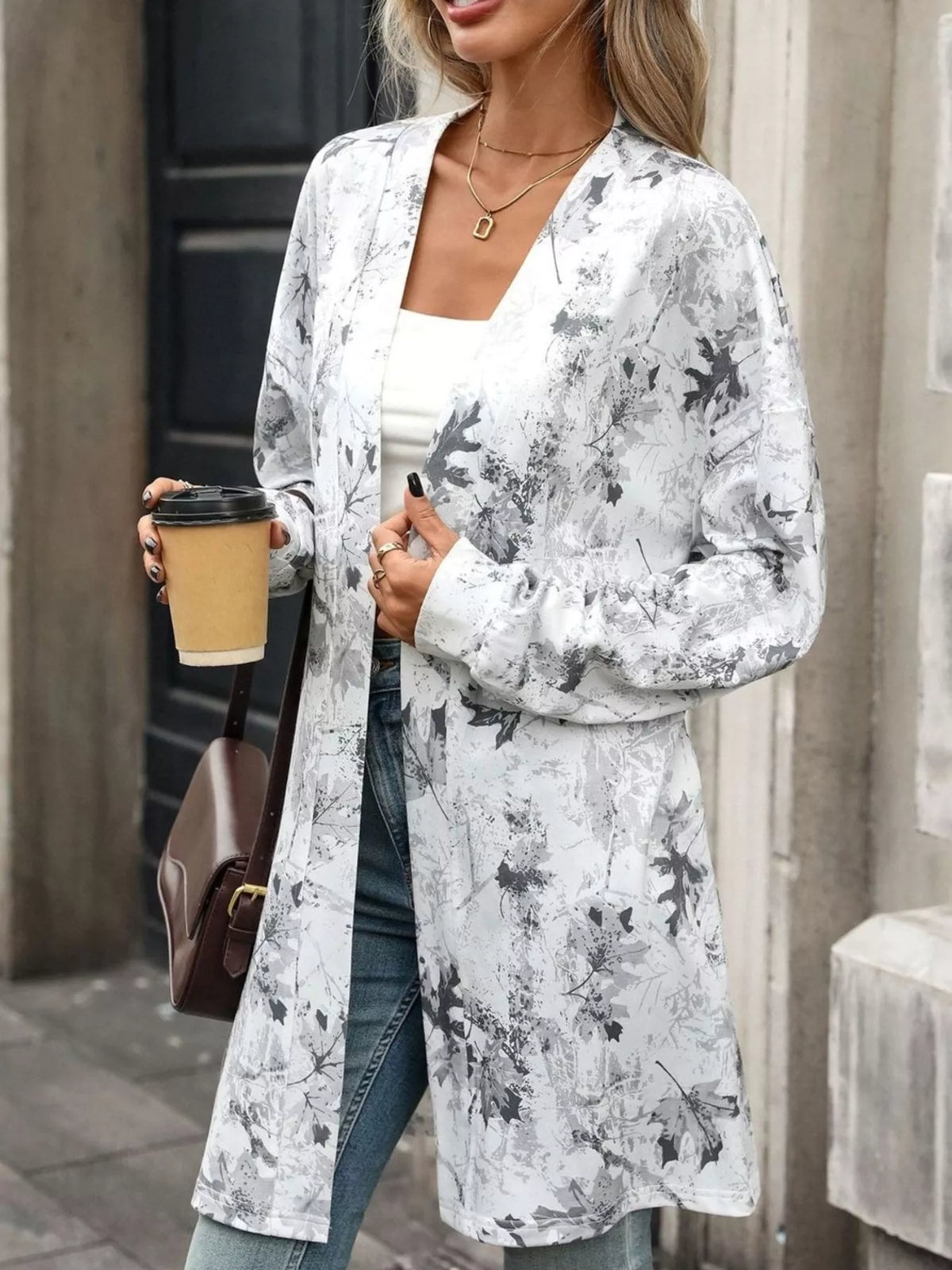 Trendsi Printed Open Front Cardigan -