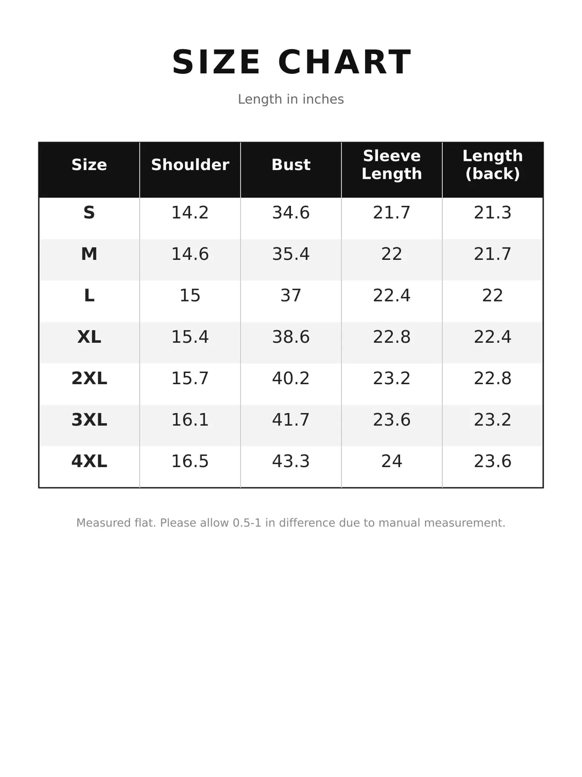 Slim Fit Faux Leather Moto Jacket — size and measurement chart