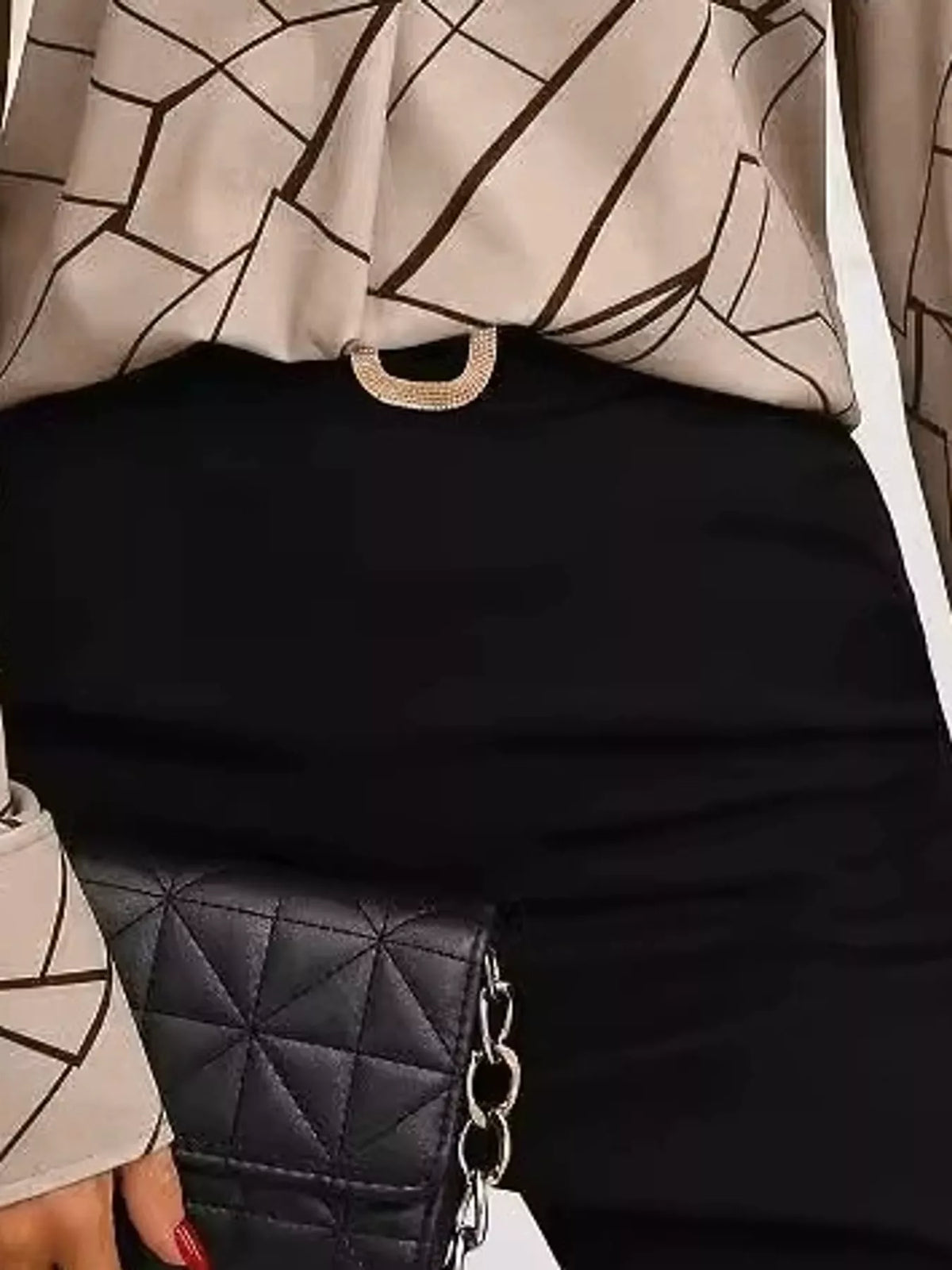 Khaki geometric print long sleeve blouse