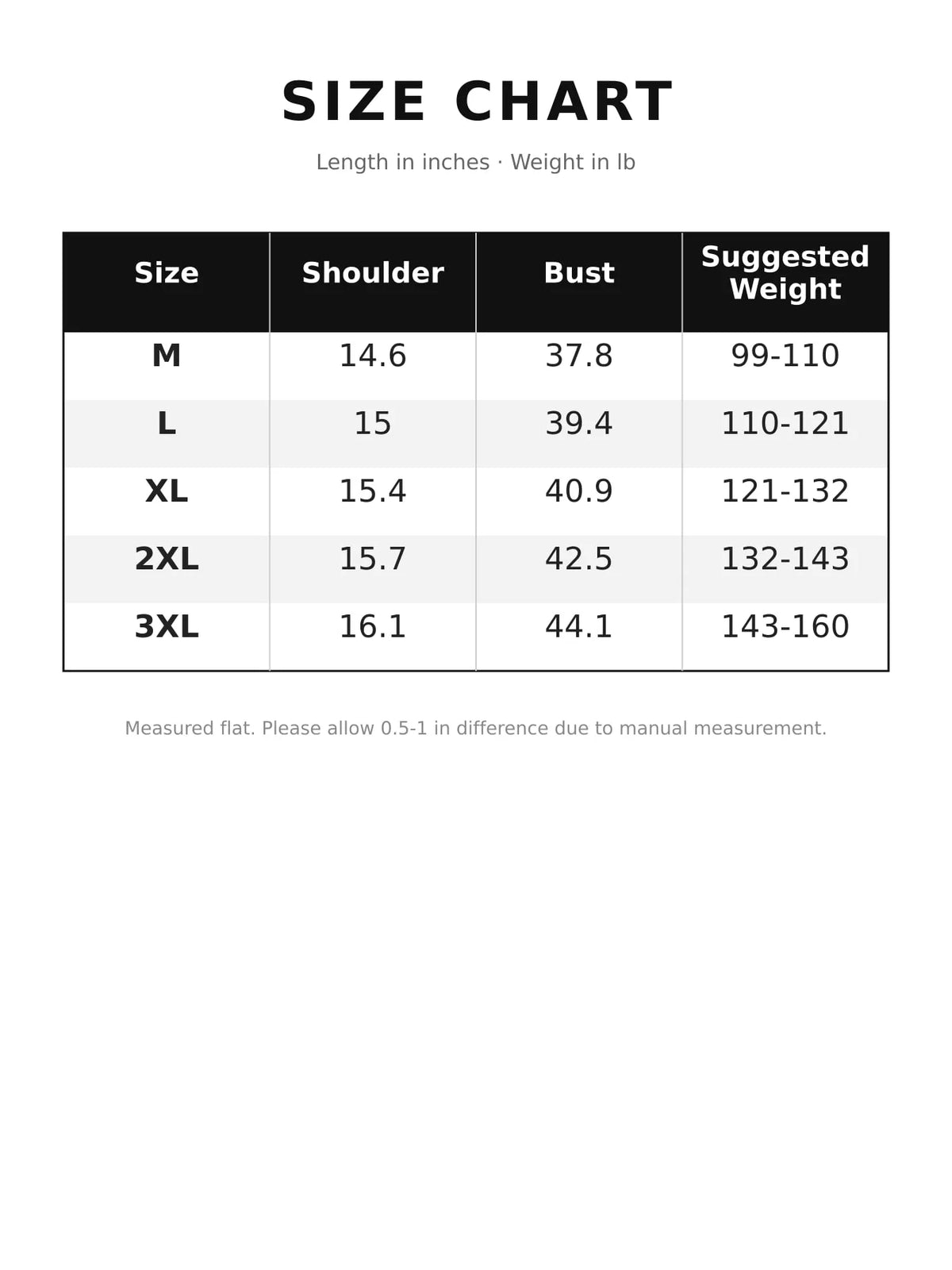 Button-Up Longline Coat — size and measurement chart
