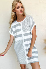 Trendsi Oh Full Size Striped Round Neck Short Sleeve Mini Tee Dress -