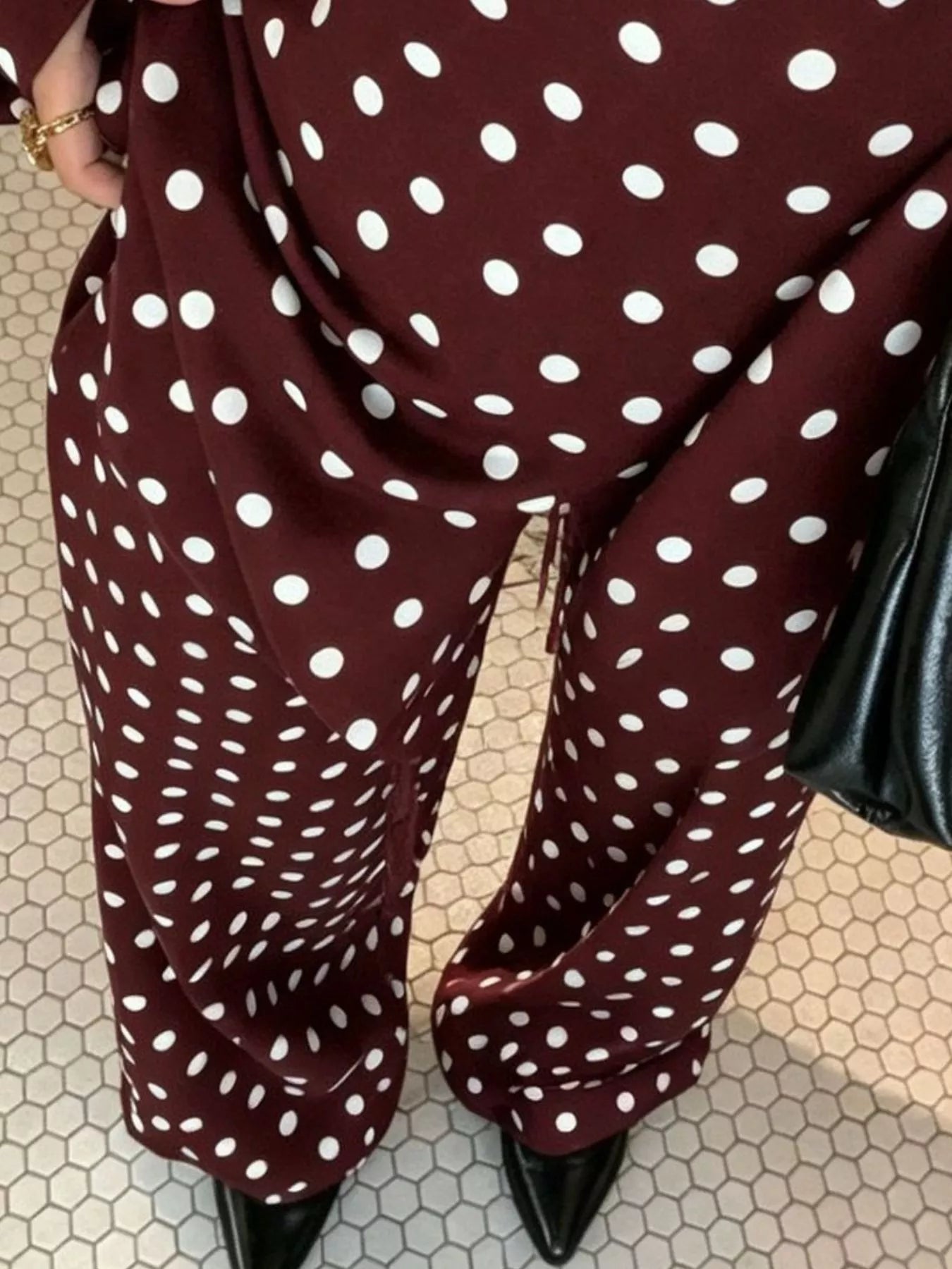 Women's polka dot boat neck top and pants set