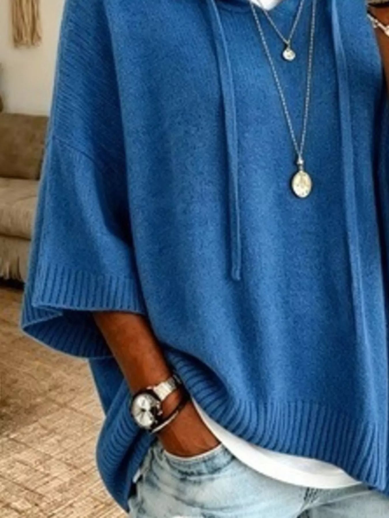 Trendsi Full Size Casual Hooded Batwing Sleeve Knit Sweater Plus Size -