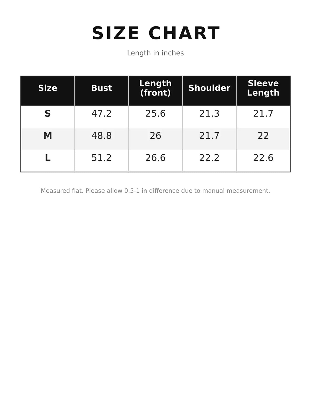 Size chart for sherpa-collar jacket