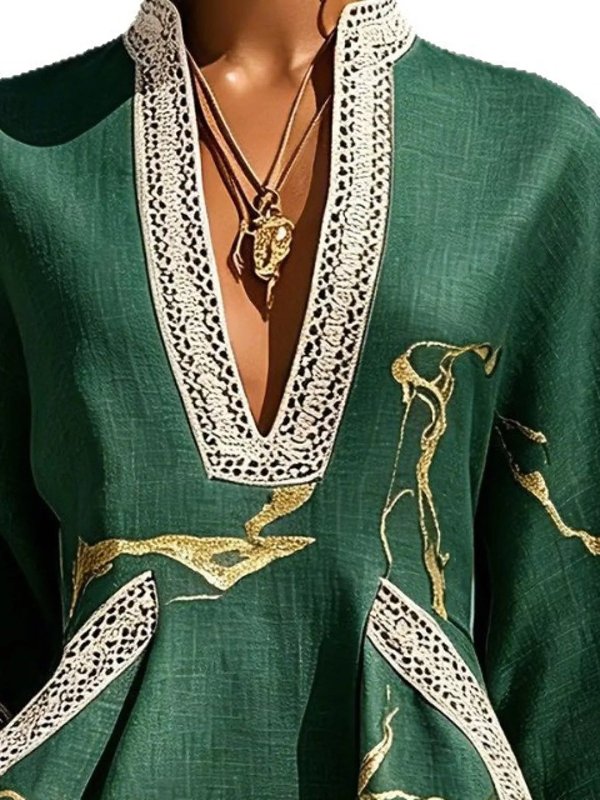 Green notched 3/4 sleeve mini dress, neckline and pocket trim