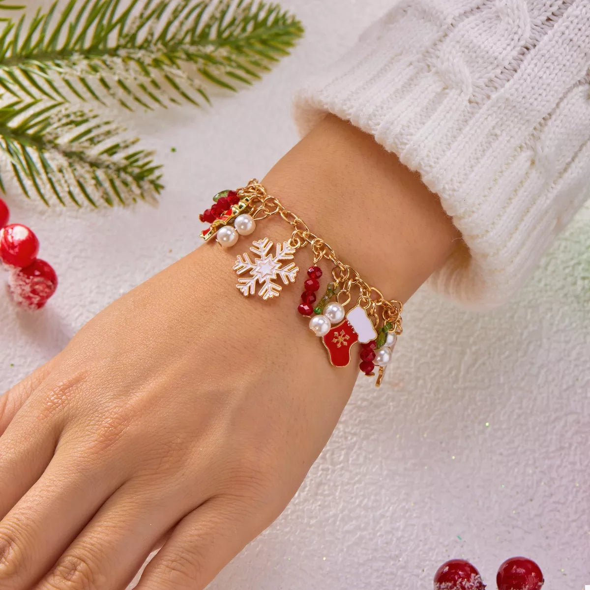 Trendsi 18K Gold-Plated Christmas Charm Bracelet -