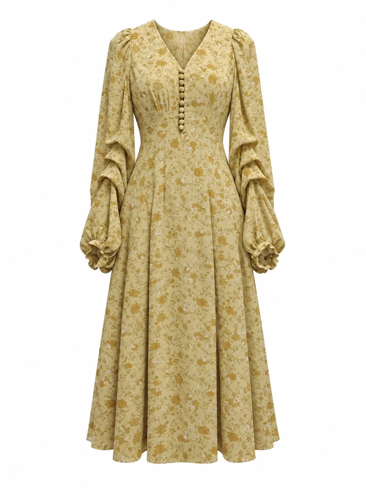 Floral midi dress, yellow floral front