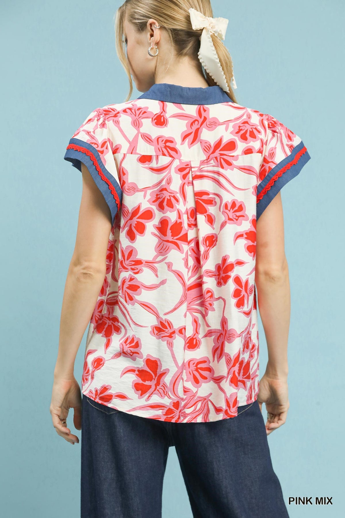 Women's Floral Split-Neck Rayon Blouse With Flutter Sleeves — product view 3
