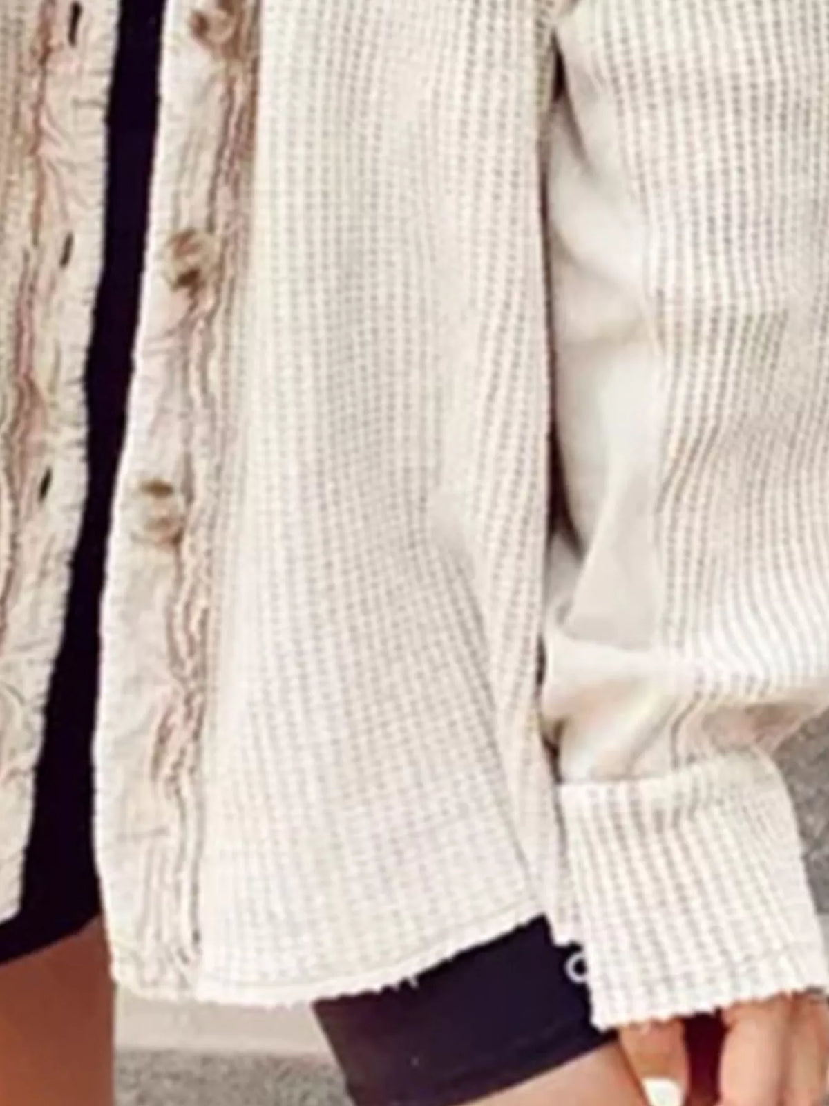 Trendsi Oversized Waffle Knit Button-Up Jacket -