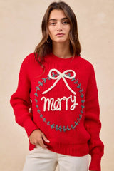 Trendsi BiBi Christmas Wreath Merry Letter Knit Top -