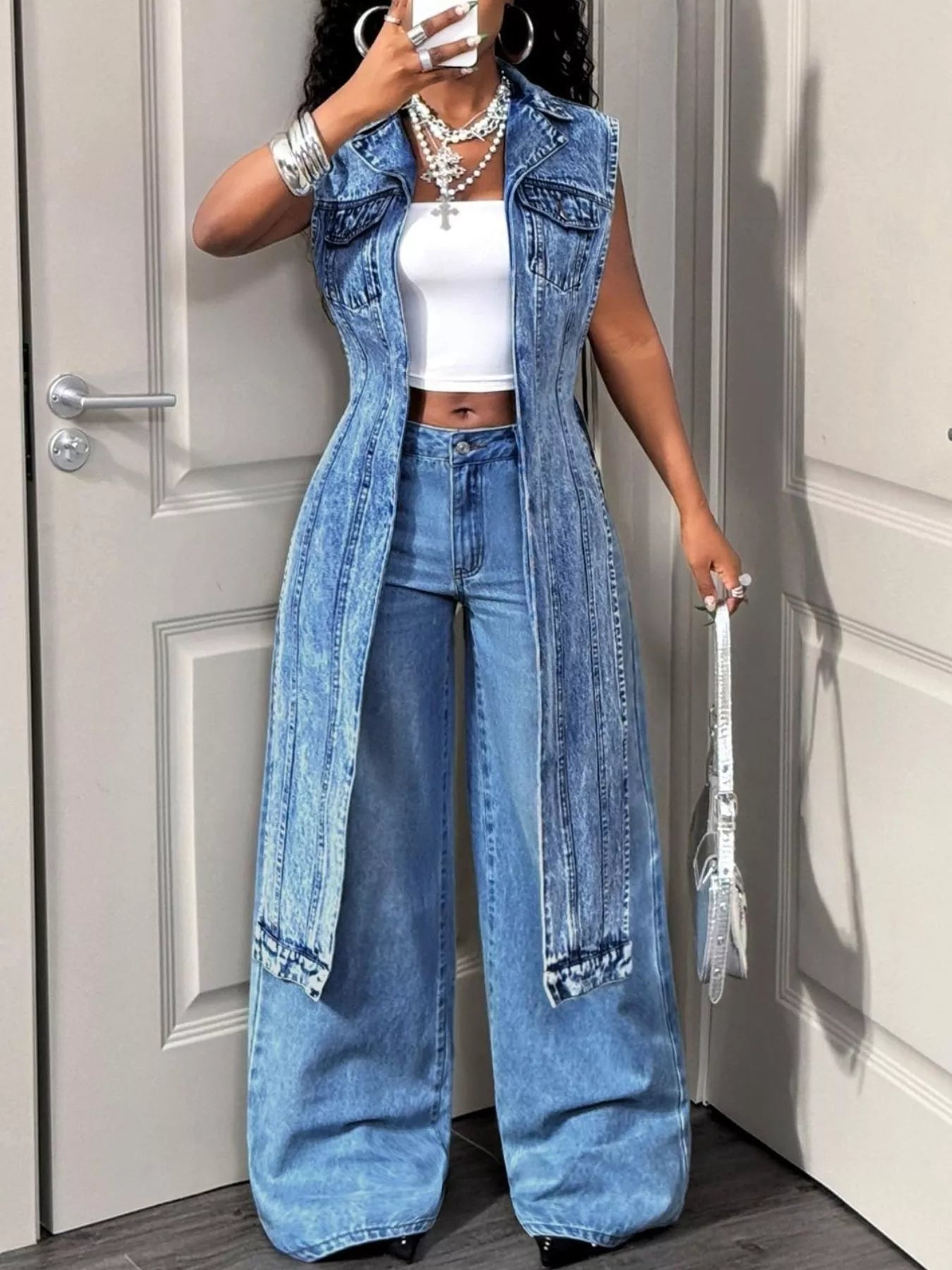 Trendsi High-Low Open Front Denim Vest -
