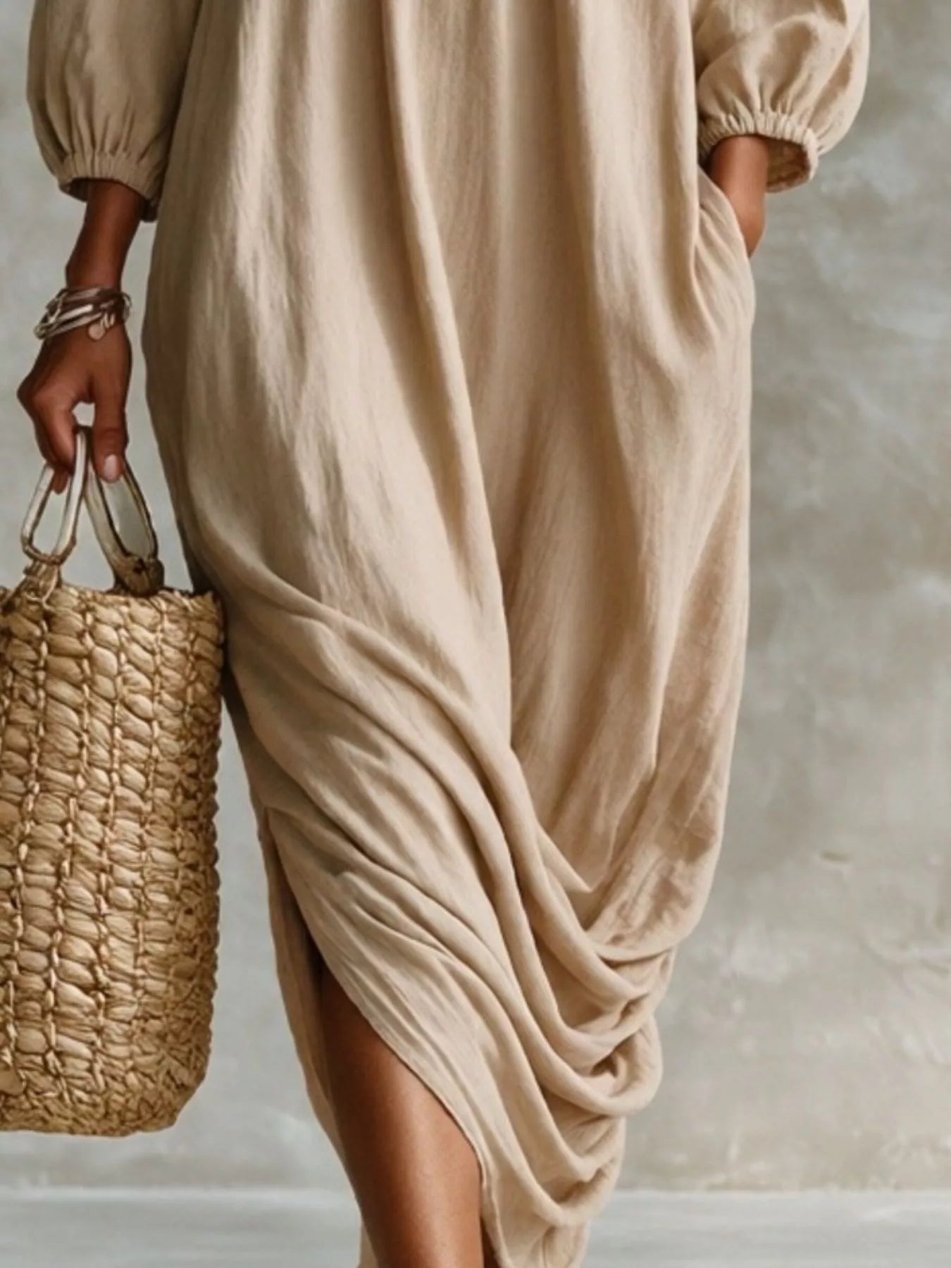 Trendsi Ruffled Boat Neck Ruched Midi Dress -