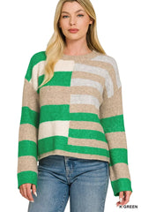 Trendsi Zenana Lightweight Wool Blend Color Block Sweater - Shirts