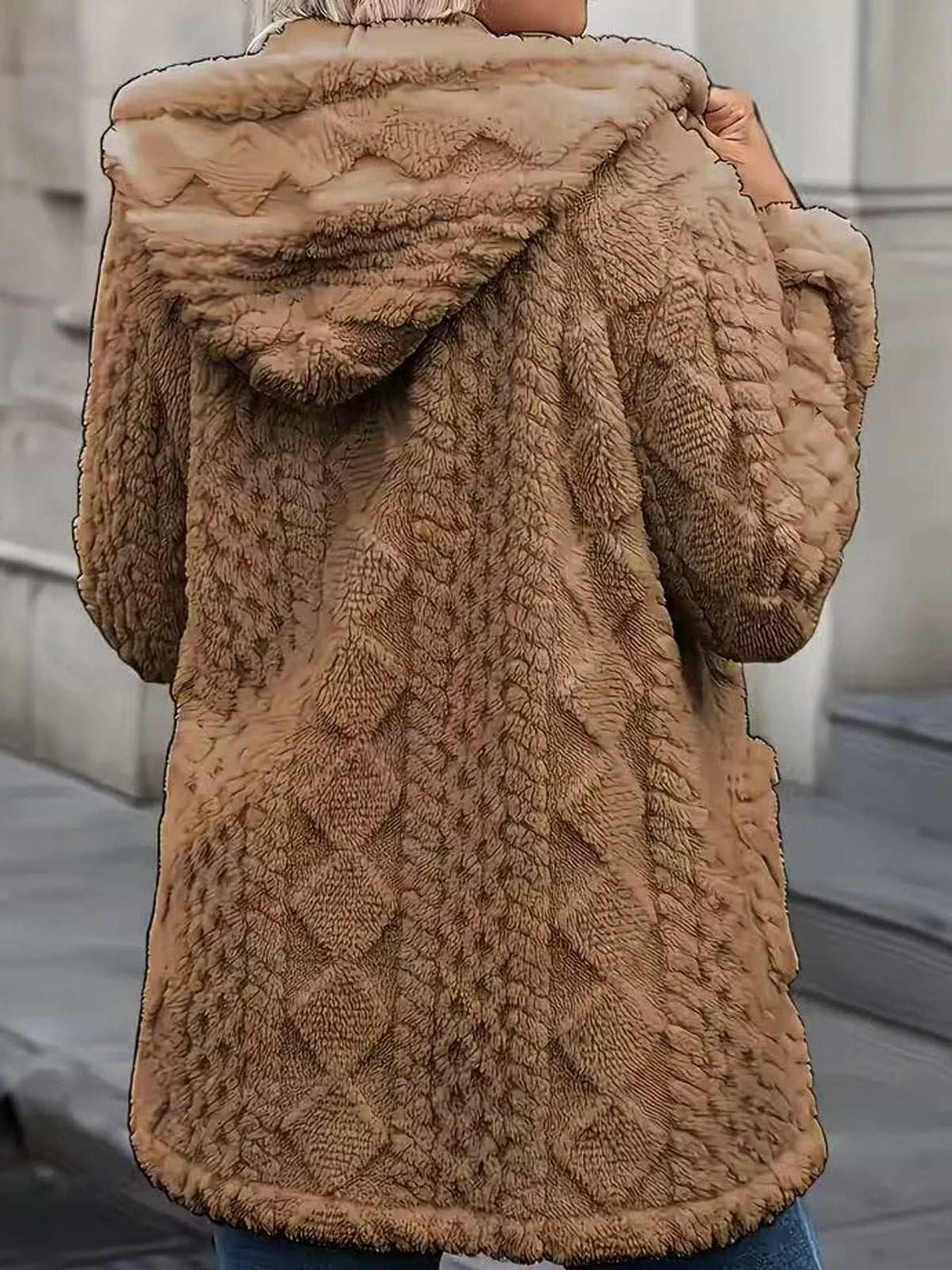 Dark Brown faux fur hooded zip-up jacket
